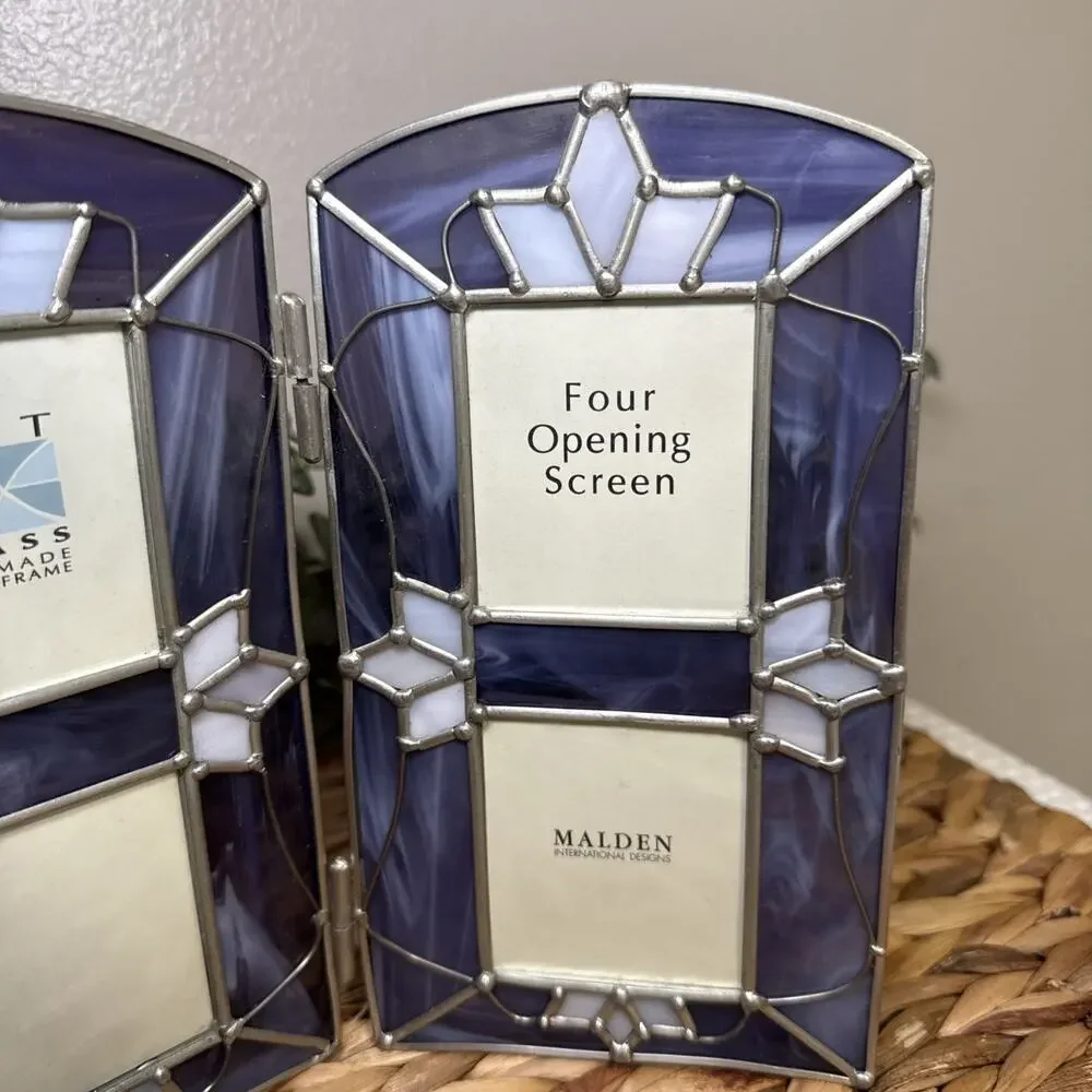 Malden Art Glass 4 Opening Folding Photo Frame Purple Art Stained Glass Style